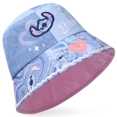 Image of Disney Stitch Girls Bucket Hat, Sun Hat for Kids Beach Summer Holiday Essentials Gifts (Pink/Blue Non Reversible)