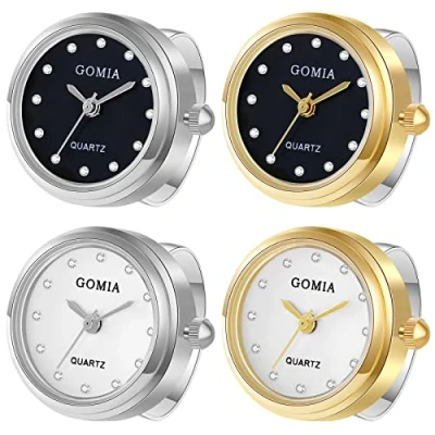 Image of JewelryWe Novelty Finger Watch Silver Gold Plated Adjustable Ring Round Dial Quartz Rings, for Mothers Day