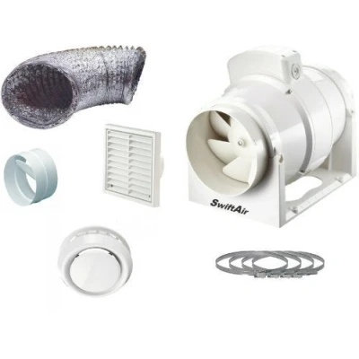 Image of High Power 220 m3/hr Inline Loft Mounted Bathroom/Toilet Extractor Fan Kit 4&quot; 100mm