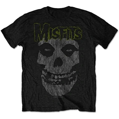 Image of Rock Off officially licensed products Men&#039;s The Misfits Classic Distressed Logo Black T Shirt: Small