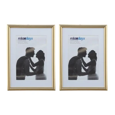 Image of Relaxdays Photo Frame Set of 2, 13 x 18 cm, Passepartout 9x13 Standing or Hanging, Gold