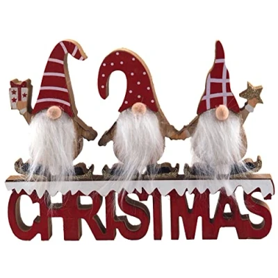 Image of SiL Interiors Christmas 3 Red Gonk Standing Ornament 24cm Decoration With Fluffy Beards