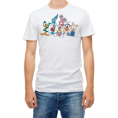 Image of Tiny Toon Adventures Cartoon Characters, Men Short Sleeve White T Shirt M S