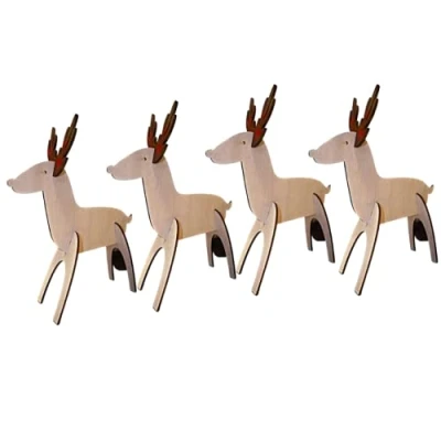 Image of Garden Mile Rustic 3D Wooden Christmas Xmas Novelty Rudolf Reindeer Figurine Free Standing Decoration Shabby Chic Ornament Table Window Decor (Pack of 4).