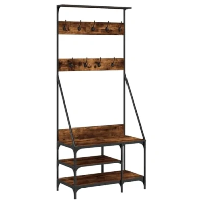 Image of vidaXL Clothes Rack with Shoe Storage in Smoked Oak Compact and Stylish, Durable Engineered Wood Metal Construction, Ideal for Organising your Wardrobe&#039;