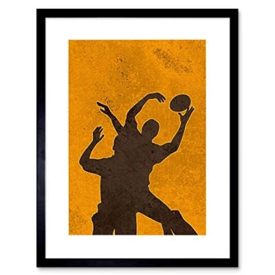 Image of Wee Blue Coo Painting Sport Rugby Football Silhouette Jump Framed Wall Art Print
