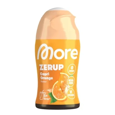 Image of MORE Zerup, Zero Calorie Syrup with Real Fruit Extracts, Capri Orange, 65 ml (up to 8 l Softdrink) Added Sugars