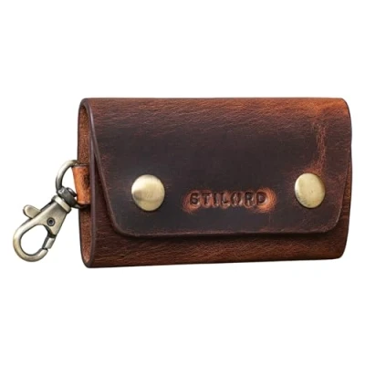 Image of STILORD &#039;Atticus&#039; Key Pouch with Clip Leather Vintage Case Mini Wallet Small Organiser Keyring Gift Box, Colour:Kara Cognac