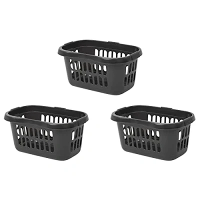 Image of 3x 60 Litre Midnight Dark Greyish Hipster Laundry Basket High Grade Plastic Washing Clothes Linen Storage Bin Tidy Household