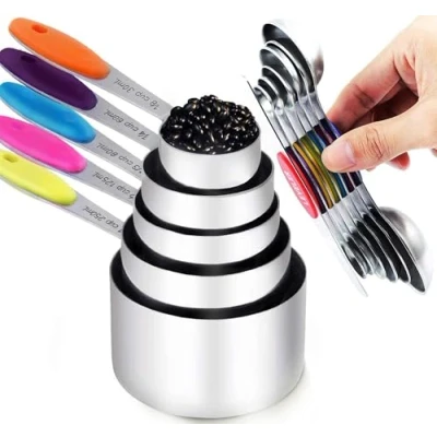 Image of TILUCK Measuring Cups and Magnetic Spoons Set Stainless Steel Dry 5 &amp; 6 Double Sided Stackable 1 Leveler … (11)