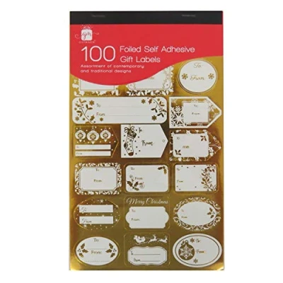 Image of Giftmaker Collection 100 Foiled Gold &amp; Silver Self Adhesive Labels Festive Name Tags