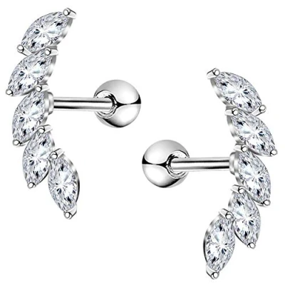 Image of OUFER 16G Stainless Steel Cartilage Earring Curved Vine CZ Ear Helix Conch Piercing for Women Girls