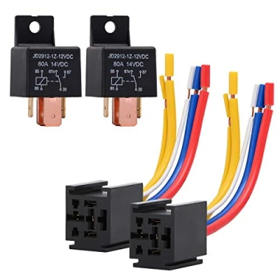 Image of Ehdis 2 Pack Car Relay 12V 80 APM 5 Pin, Changeover with Socket Holder for Truck, Motor, Heavy Duty On/Off Normally Open SPDT Plug Wire