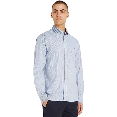 Image of Tommy Hilfiger SLIM Shirt, Men&#039;s, Size: Medium, Carbon navy / white