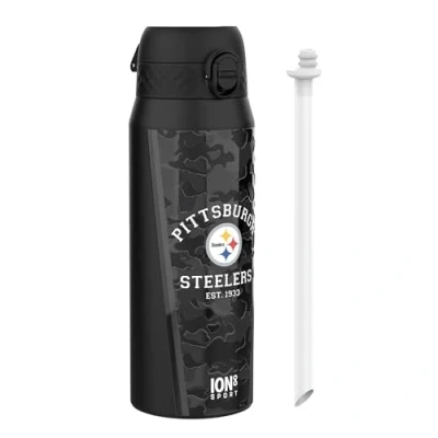 Image of Ion8 NFL Steelers Sports Thermal water Bottle with Removable Straw, 750ml/24oz, Leak proof Vacuum Insulated Drinking Bottle, Easy to Open, Secure Lock, Dishwasher Safe, Flip Cover, Metal