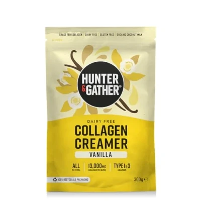 Image of Hunter &amp; Gather Collagen Creamer for Coffee I Vanilla 300g Grass Fed Type 1 3 Bovine Peptides Dairy Free 13,000mg per Serve Support Hair, Skin, Nails, Muscles