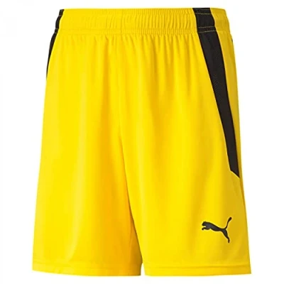 Image of puma Unisex Kids Teamliga Jr Knitted Shorts, Cyber Yellow Black, 176 EU