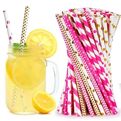 Image of Vicloon 100PCS Paper Straws, Color Decoration Drinking Straws for Birthday, Wedding, Christmas, Celebration Party Favor Supplies