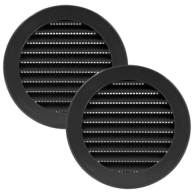 Image of Vent Systems 100 mm / 4&quot; Inch Round Soffit Cover Pack of 2 Black Louvered Plastic Grill Grille with Screen Mesh HVAC, Ducting, Pipe Air Supply Vents for Bathroom, Kitchen