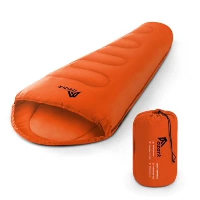 Image of azark Premium Sleeping Bag, 350GSM, Lightweight and Waterproof, 4 Seasons of Camping, Hiking Outdoors, bag for Adults &amp; Kids (Orange)