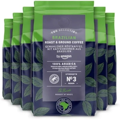 Image of by Amazon Brazilian Roast and Ground Coffee, Medium Roast, 1.36Kg (6 Packs of 227g), Rainforest Alliance Certified