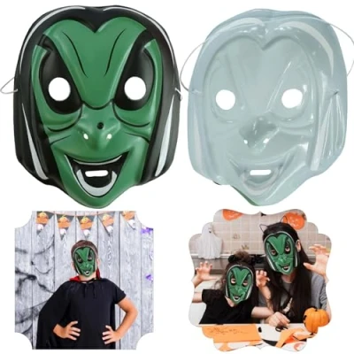 Image of SRV Hub Vampire Kids Halloween Face Mask, Plastic Green Cover with Elasticated Fastening Ideal Costume Accessory for at Parties