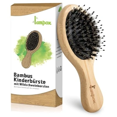 Image of lampox Children&#039;s Bamboo Hair Brush with Boar Bristles Head Massage Care, Detangling for Long &amp; Curls of Women, Men Children, Scalp, Detangler