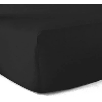 Image of Fitted Sheet 100% Cotton 57 Thread Count Black 140 x 190 cm 30 Corner