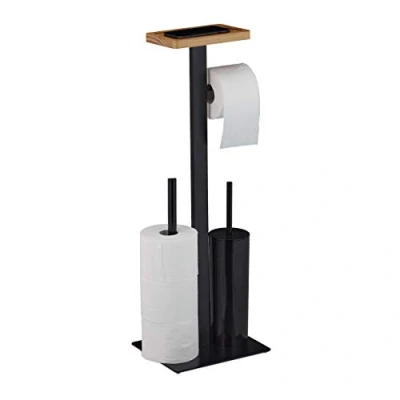 Image of Relaxdays 3 1 WC Set, 60% Steel, 40% Wood, Matt Black, 73x25x20 cm