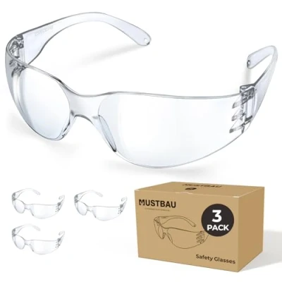 Image of Mustbau Clear Safety Glasses Eye Protection Goggles Anti Scratch, Splash,UV for Industrial Construction EN166 3pcs