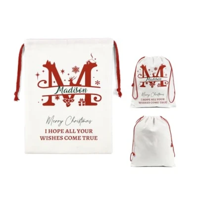 Image of Wamantic Personalised Christmas Drawstring Gift Bags Xmas Large Medium Small for Presents Birthday Holiday Party (Small)