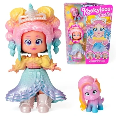 Image of KOOKYLOOS princess series UNICORN MAGIC Collectable doll from the Contains 1 doll, set of themed clothes and shoes,1 accessory pet,1 doll,3 different faces