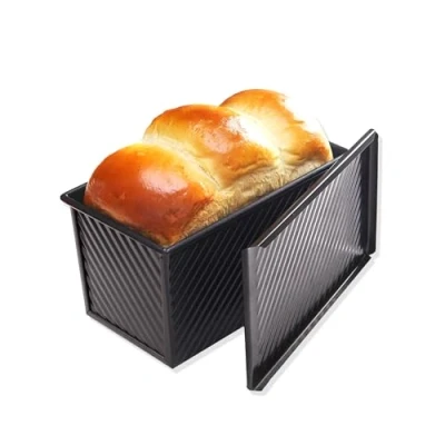 Image of Gurlideo Loaf Pan with Lid Bread Toast Mold for Baking, 1lb Tins Carbon Steel Toast/Sandwich/Cake Mould Black