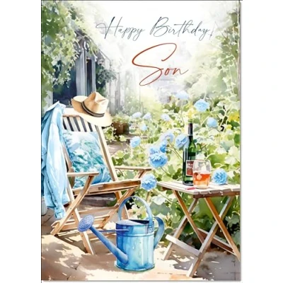 Image of doodlecards Son Birthday Card Relax in the Garden Medium Size with Plain Envelope