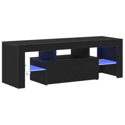 Image of vidaXL Black Oak TV Cabinet with LED Lighting Engineered Wood Matte Finish Media Unit for Living Room Storage