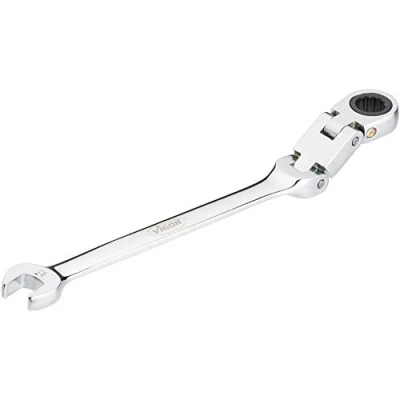 Image of Vigor V6752 8 Ratchet Ring Spanner Double Joint with Fine Toothed Mechanism on The Side Silver