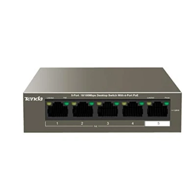 Image of Tenda 5 port PoE Network Switch, 4 Ethernet Internet Per 30W, 58W for all ports, 802.3af/at Fanless Lan Switch Metal case Cool Operation Ideal IP Camera Access Point (TEF1105P 63W)