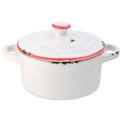 Image of Utopia Avebury White &amp; Red Mini Casserole Dish 4inch / 10.5cm Pot, Suitable for Sauces