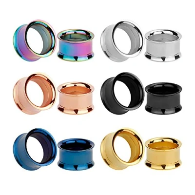 Image of KUBOOZ 12pcs Set Colorful Stainless Steel Screw MIX Ear Plugs Tunnels Gauges Stretcher Piercings, Fabric