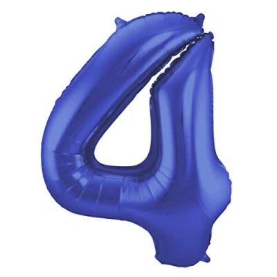 Image of Folat 65924 Zahl Number 4 Metallic Mat Foil Balloon, Blue