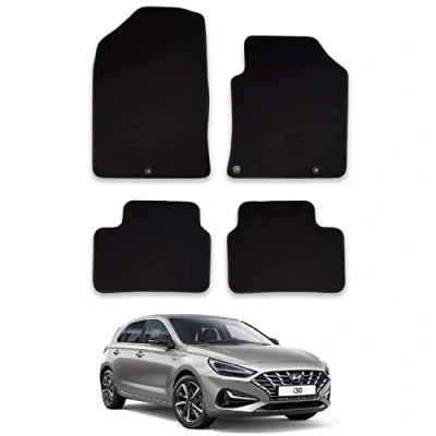 Image of Car Mats Compatible with Hyundai I30 (2017+) Tailored Fit Black Carpet Floor Set Accessory Custom 4 Pieces Anti Slip Backing &amp; Binding Trim Edge