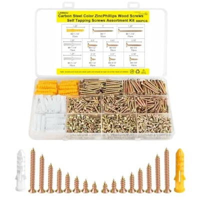 Image of 500pcs Wood Screws Assortment, Self Tapping Kit,Zinc Galvanized Small for Furniture, Woodworking, DIY Model Fixing