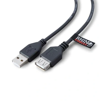 Image of rhinocables USB 2.0 Extension Cable A to Extender Black Lead Male Plug Female Socket for Extending Connection Peripherals, Printers, Cameras, Mice, Keyboards (7, 5m)