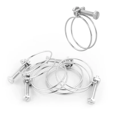 Image of KCT 5 Pack 41 45mm Double Wire Hose Pipe Clamps Universal Adjustable Metal Clips for Fuel/Air Line/Tube/Plumbing/Hosepipe
