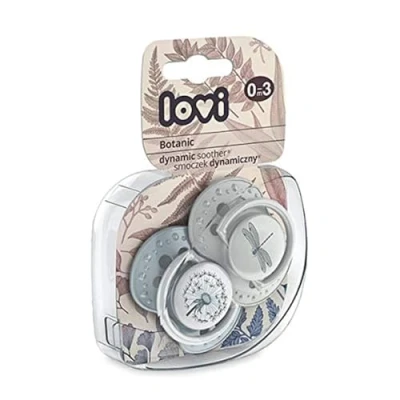 Image of LOVI 2X Baby Silicone Soother 0 3 Months Pack of 2 Dynamic Tip Enables Free Breathing Botanic Collection Grey