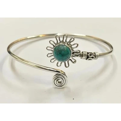 Image of VIE Silver Plated Adjustable Daisy Spiral Cuff Bangle (Turquoise)