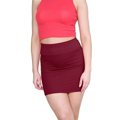 Image of janisramone® Women&#039;s Mini Skirts, Elasticated Micro Skirt, Y2k Bodycon High Waist Plain Pencil Stretchy Sexy Skirt Wine