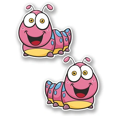Image of 2 x 10cm Happy Caterpillar Vinyl Sticker Laptop Helmet Car Bike Pink Bug #5711 (10cm 10cm)