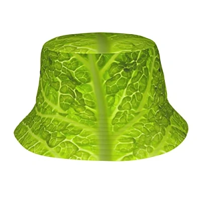 Image of Green Lettuce Cabbage Pattern Bucket Hat Fisherman Hats Wide Brim Packable Outdoor Summer Travel Beach Cap for Women Men