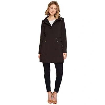 Image of Cole Haan Women&#039;s Hooded Packable Rain Jacket with Cinchable Waist Raincoat, Indigo, MD (US 8 10)